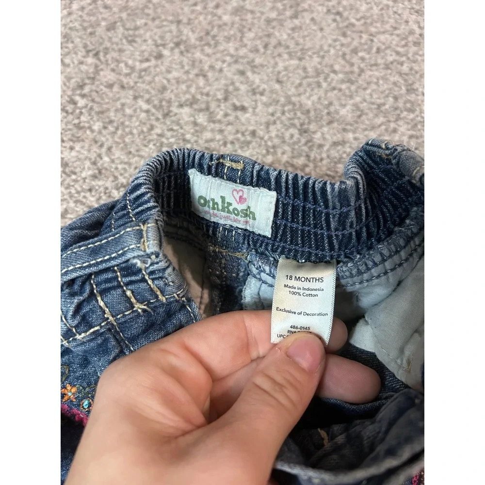 OshKosh Bgosh Toddler Girls Butterfly Floral Applique Denim Jeans 18 Months Blue